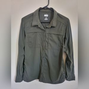 REI Co-op Sahara Button-Up Long-Sleeve Shirt, Large, Deep Forest Green